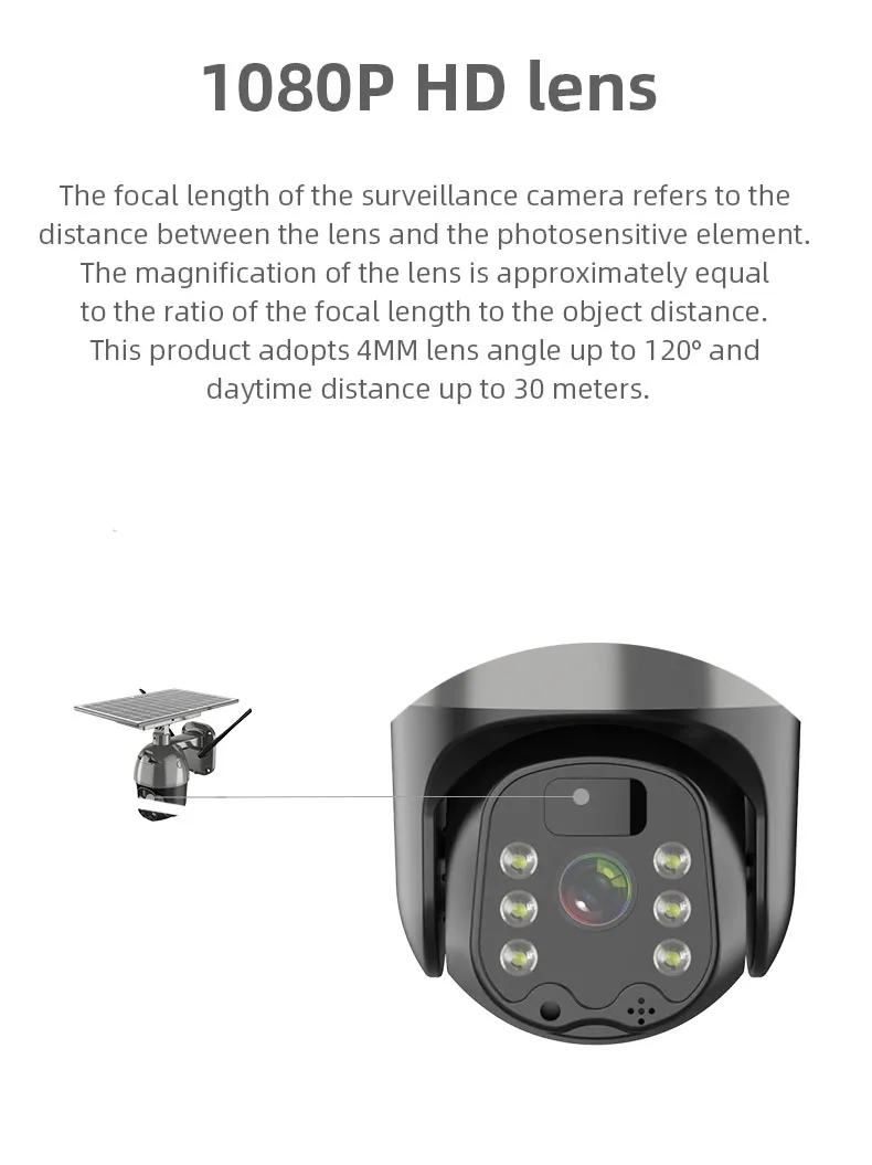 1080P/2MP HD Solar Camera 4G Outdoor PTZ Security Wireless Camera Solar WiFi CCTV Camera 360 IP Camera with Solar Icam+ APP