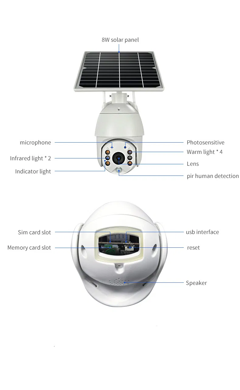 1080P 2MP PIR Solar 4G/Wireless Outdoor Waterproof PTZ CCTV Security IP Camera