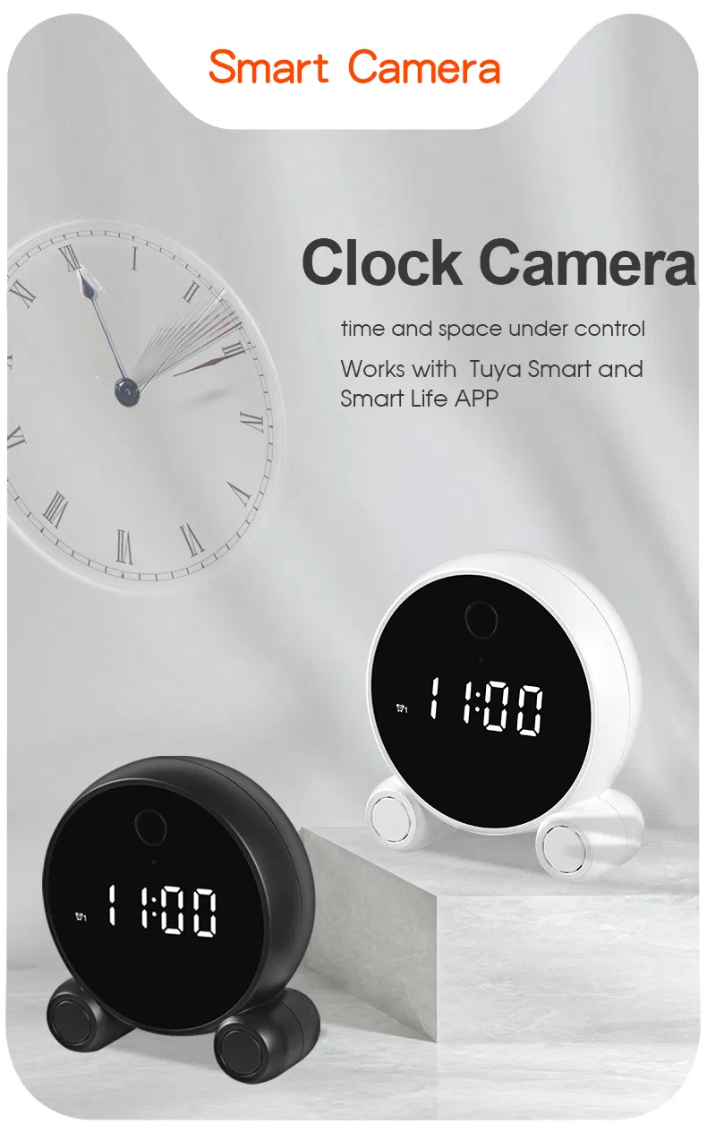 1080P 2MP Tuya Smart Wireless Digital Table Clock Camera with Battery