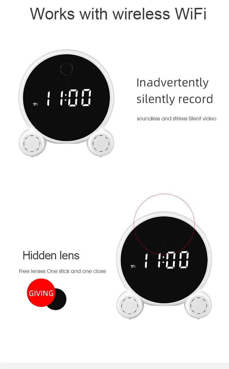 1080P 2MP Tuya Smart Wireless Digital Table Clock Camera with Battery