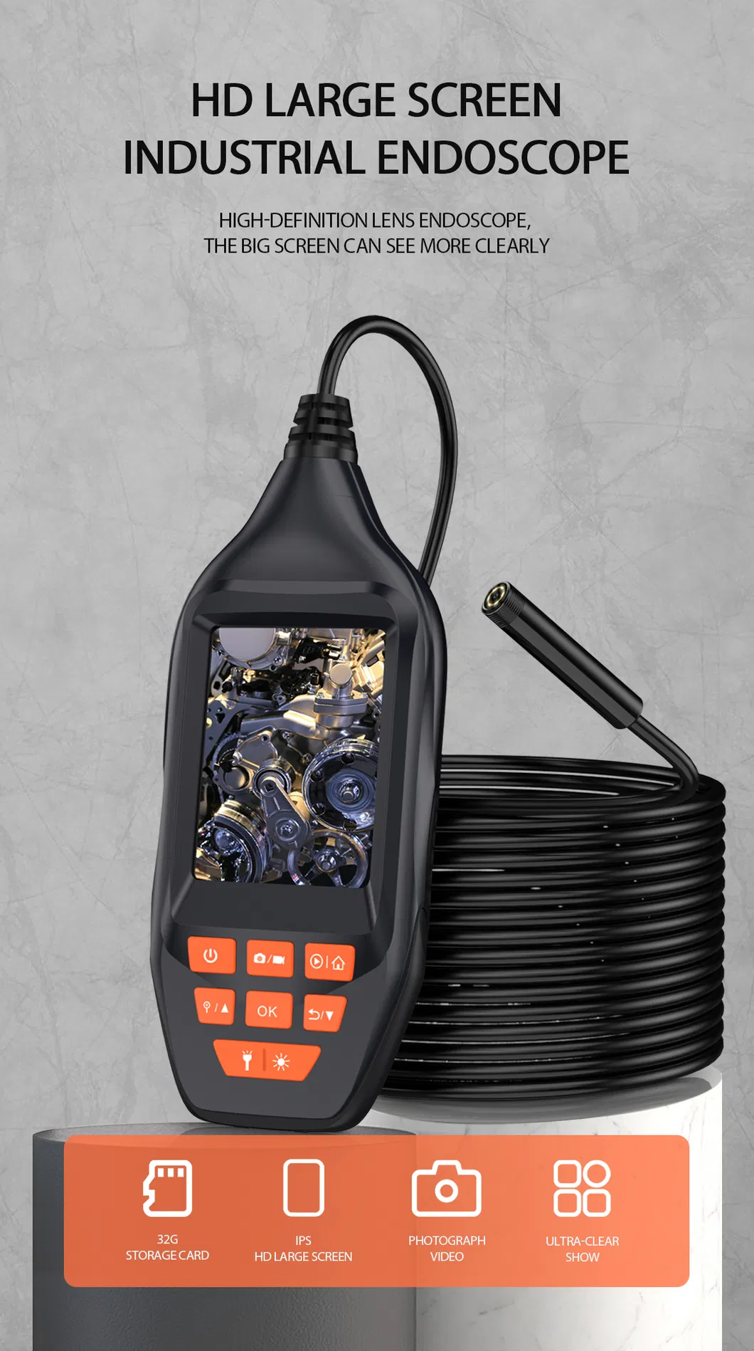 1080P HD Pipeline Camera Borescope Inspection Endoscope with 3inch Screen