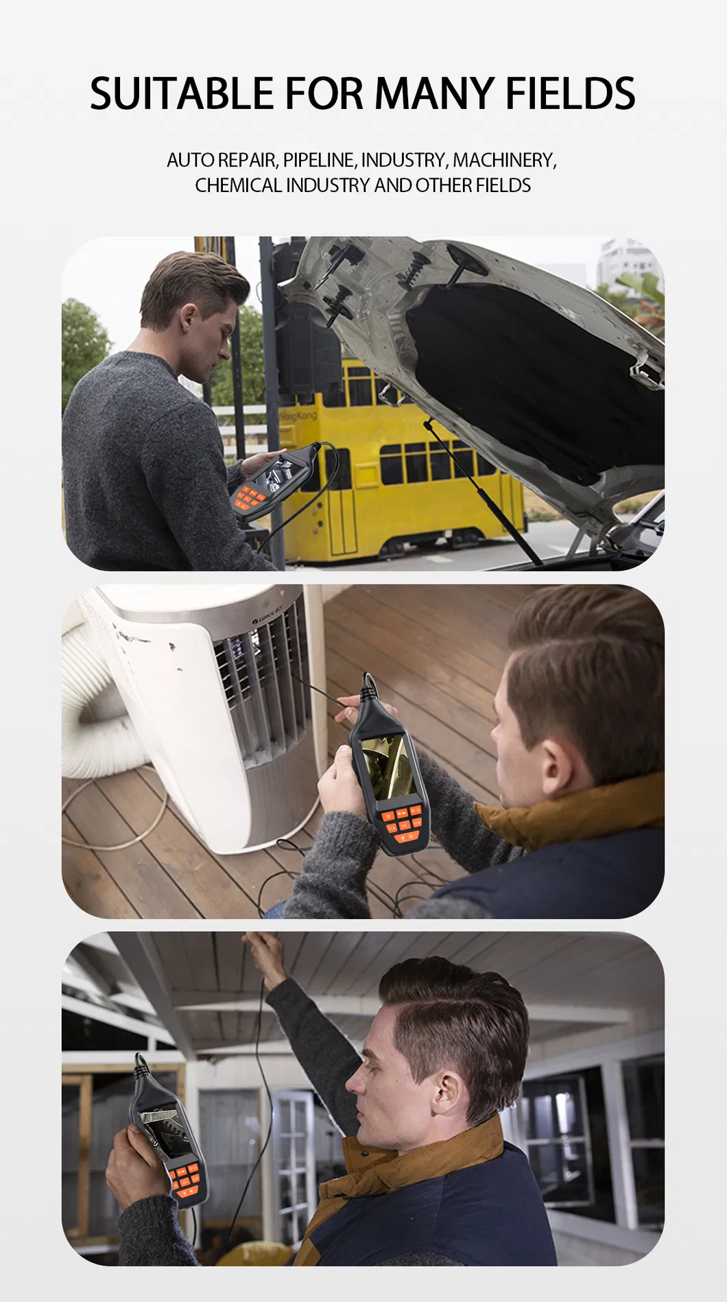 1080P HD Pipeline Camera Borescope Inspection Endoscope with 3inch Screen