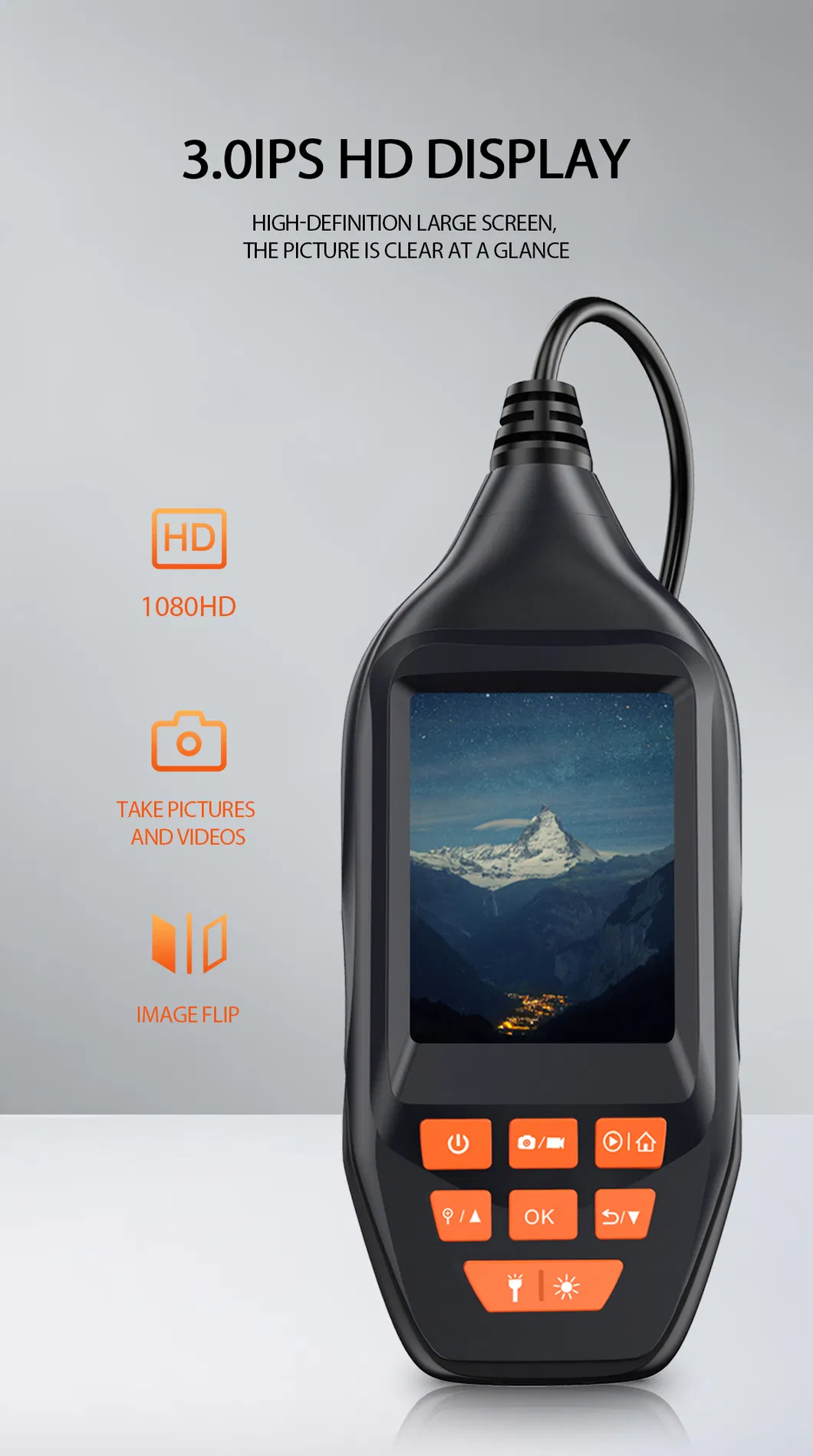 1080P HD Pipeline Camera Borescope Inspection Endoscope with 3inch Screen