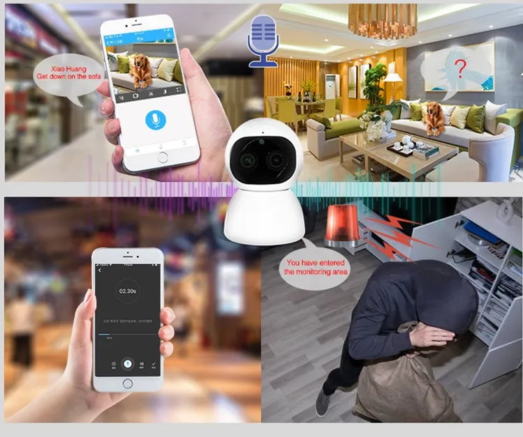 1080P Night Vision Dual Lens Night Vision PTZ WiFi Wireless Camera with Motion Detection