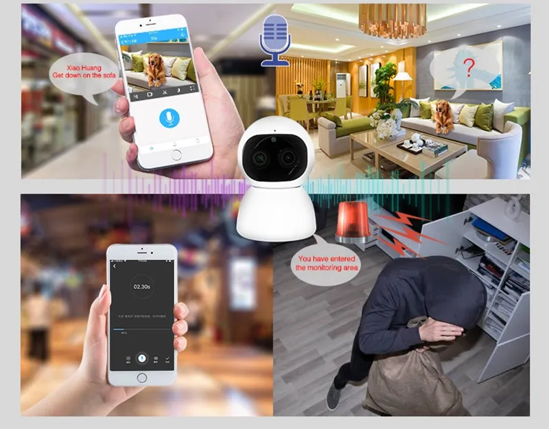 1080P Night Vision Dual Lens Night Vision PTZ WiFi Wireless Camera with Motion Detection