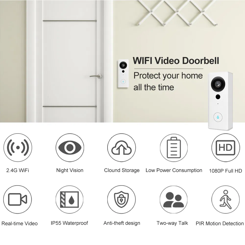 1080P WiFi Ring Smart PIR Video Doorbell with Mobile APP