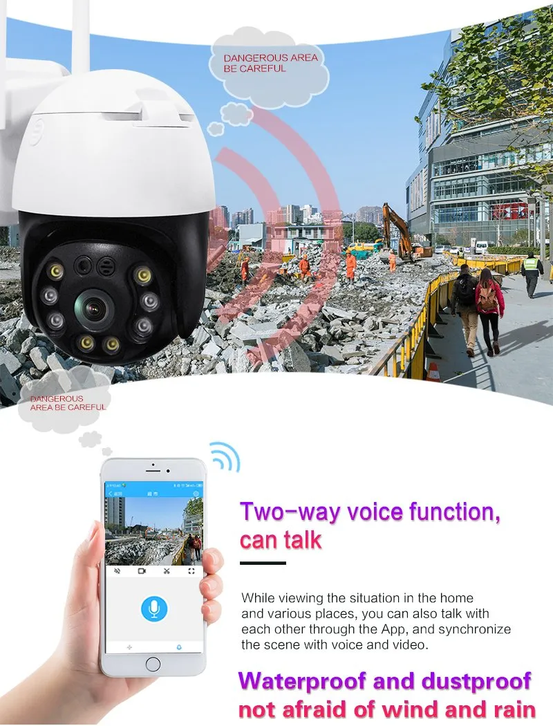 2.5inch 3MP HD Wireless WiFi IP PTZ Dome Camera Carecam APP Outdoor WiFi Camera for Home Security Support NVR Two Way Audio TF Card and Cloud Storage Recording