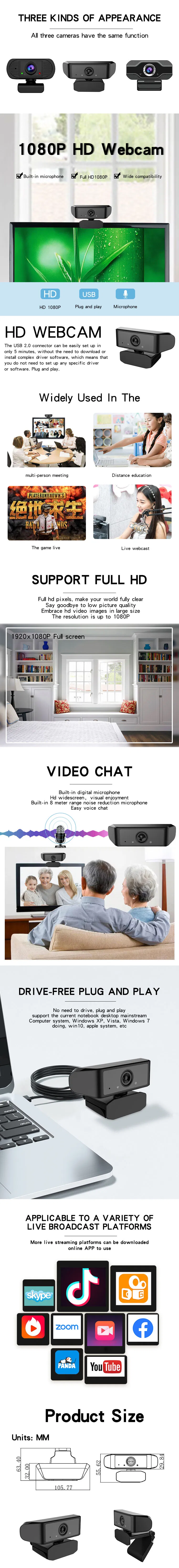 2021 Hot Sale 1080P USB CCTV IP Web Webcam Camera for Steaming Online Teaching Meeting