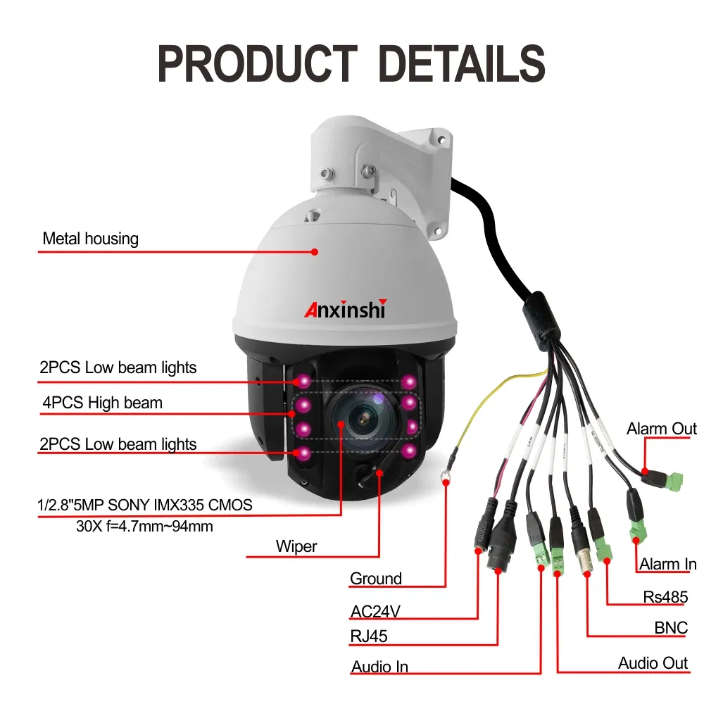 20X 5MP Camera PTZ P2p Sony Imx335 Starlight Water Wiper IR 150m Poe PTZ IP Camera Outdoor on-Vif Camera