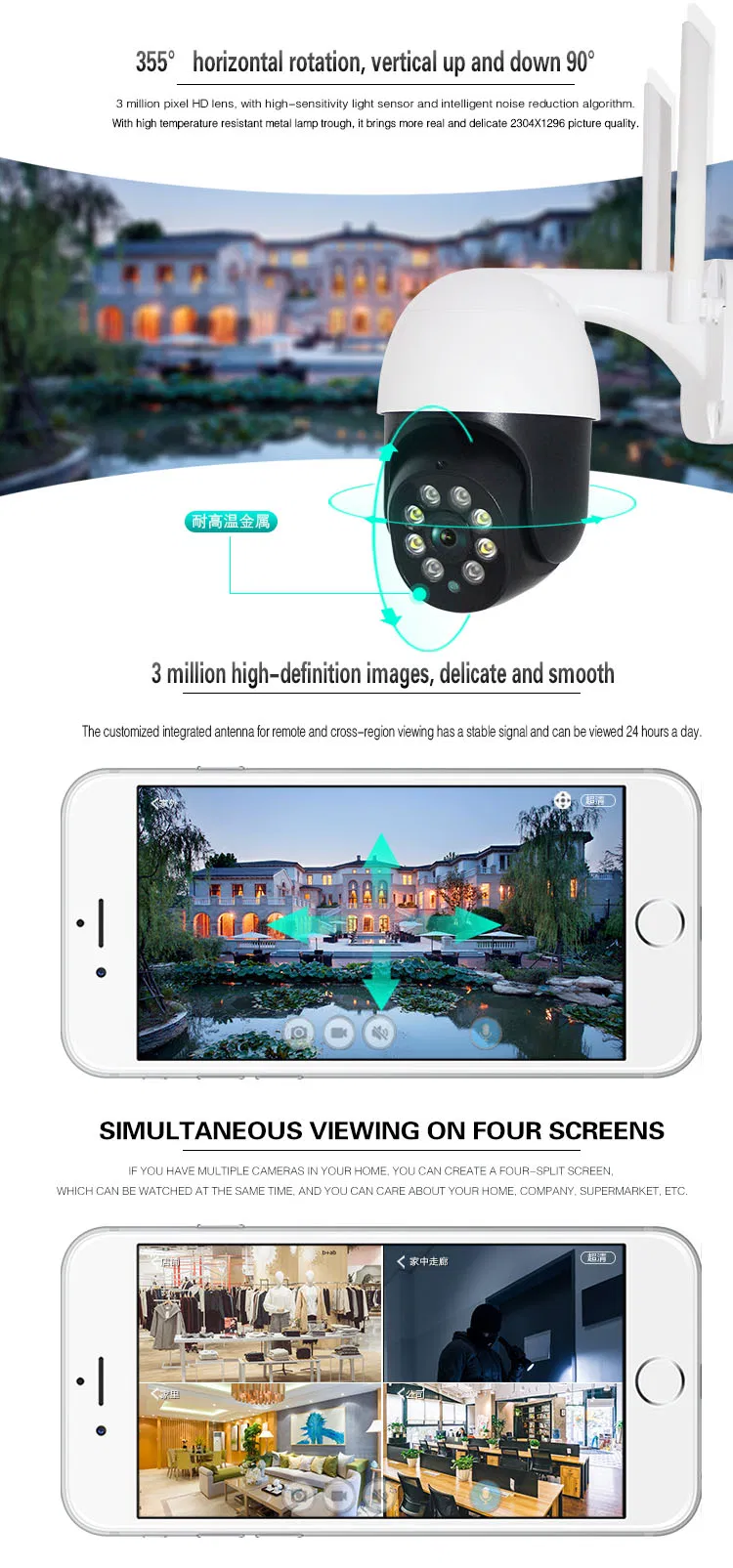 2inch 3MP Smart Home WiFi PTZ Dome Camera IR Night Vision Two Way Audio CCTV IP Camera Wireless Security Camera with Connect NVR Mobile Phone Monitoring