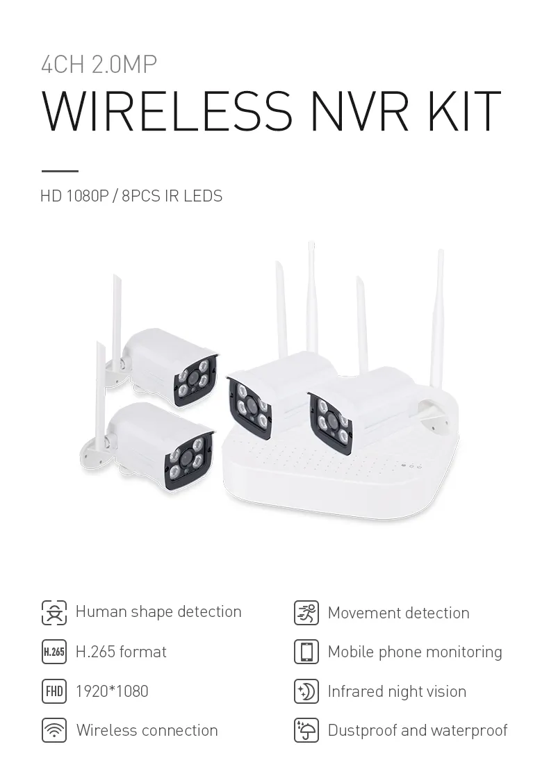 2MP/1080P IP Camera-Surveillance Camera 4 Tuya Kit CCTV Camera WiFi/Wireless Camera 4CH NVR Security Camera System