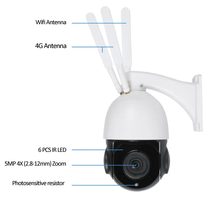 4 Inch 4X 5MP 4G Starlight WiFi IP Speed PTZ Dome Camera
