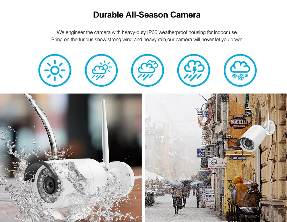 4CH WiFi NVR Kit 720p 1080P 3.0MP Optional, Smart Home Wireless WiFi Security Camera Kits, Waterproof IP Camera Complete Sets CCTV Surveillance Camera System