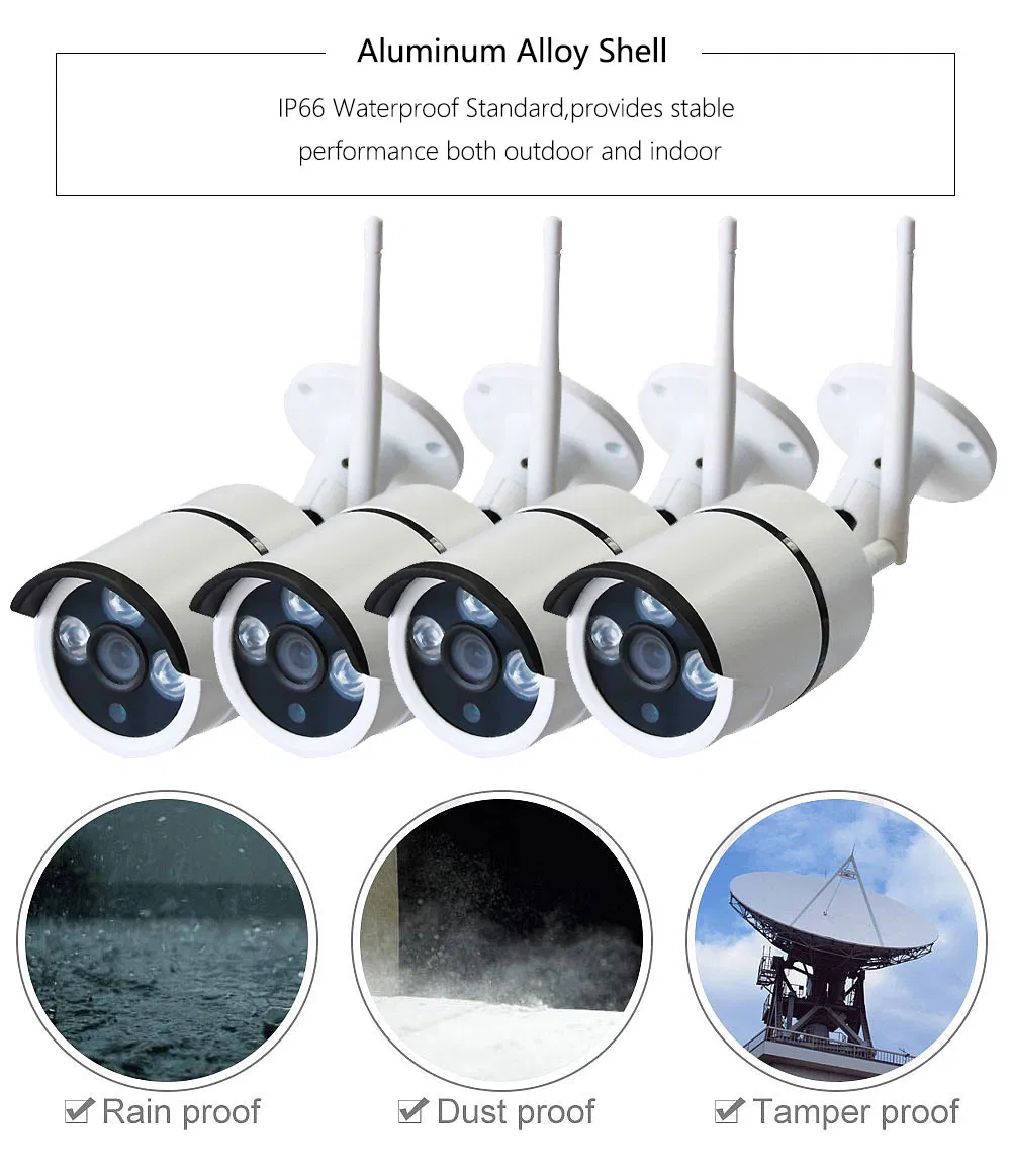 4CH Wireless WiFi Camera Kit, P2p Smart Home Surveillance System, Waterproof CCTV Camera with DIY NVR Kit, 720/ 1080P/ 3.0MP WiFi/ Wired Dual Use IP Camera