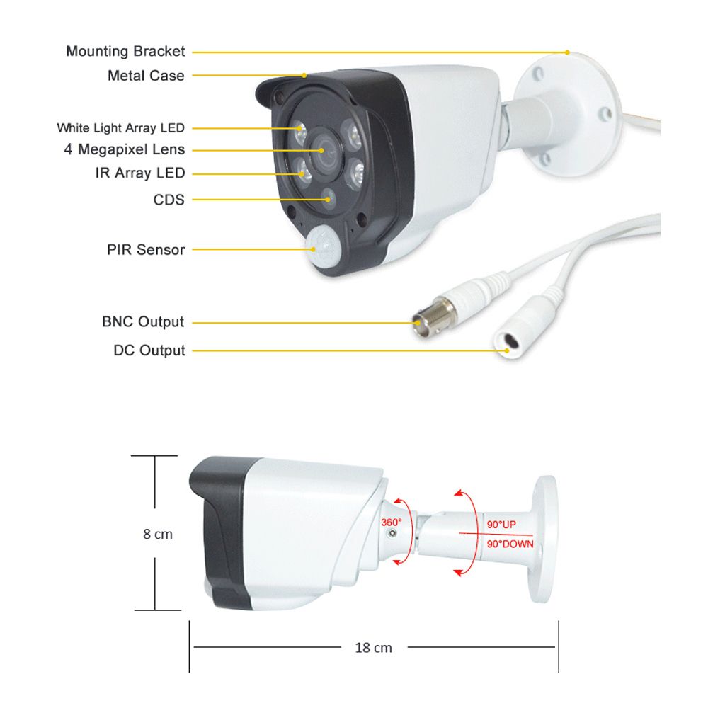 4MP 4 in 1 IR&White LED PIR Detection Camera