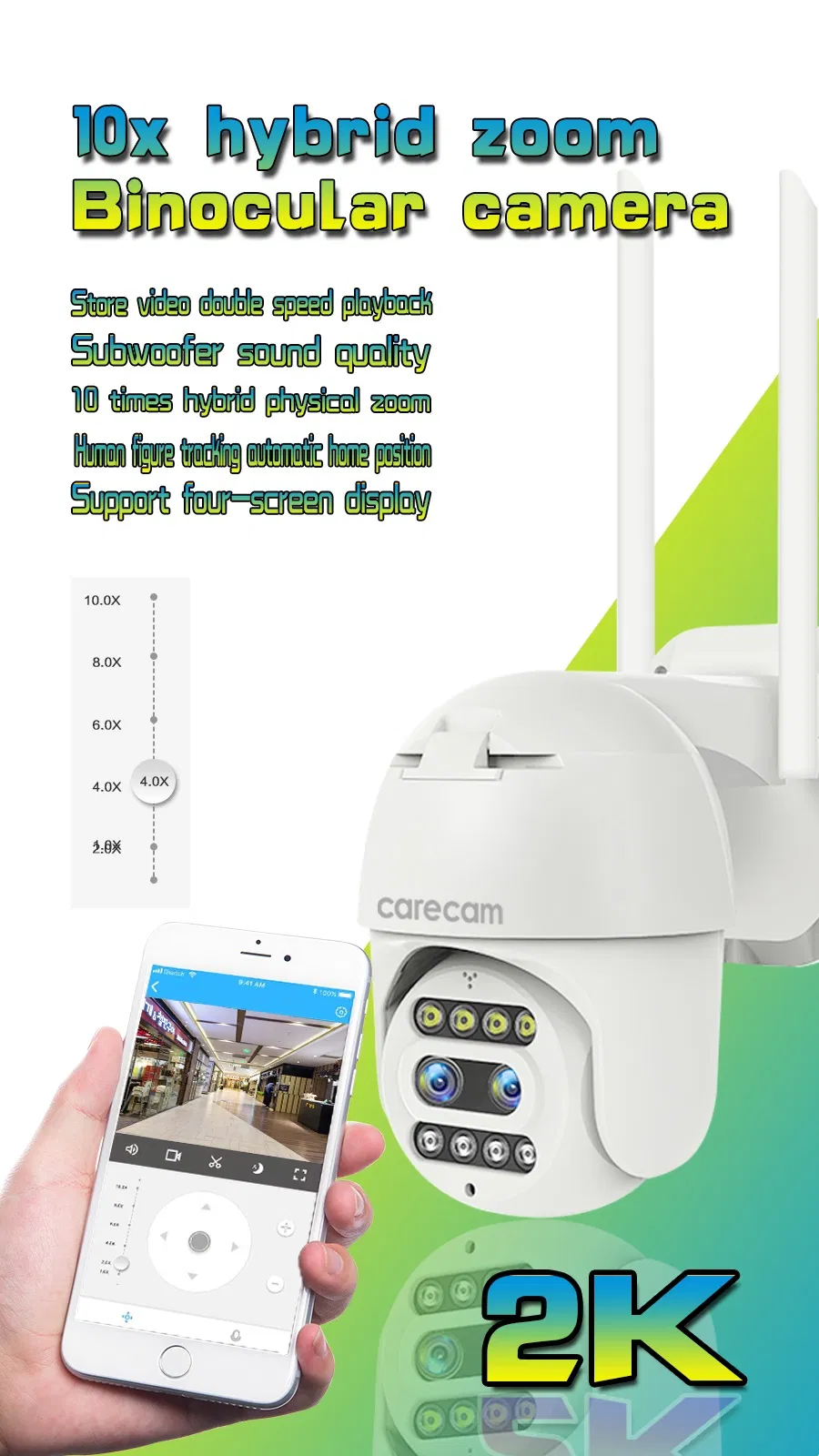 Ai Humanoid Tracking Binocular HD 1080P Outdoor IP Camera CCTV 360 PTZ 10X Zoom WiFi Camera Dual Lens Two Way Audio IR Wireless Security Surveillance Camera