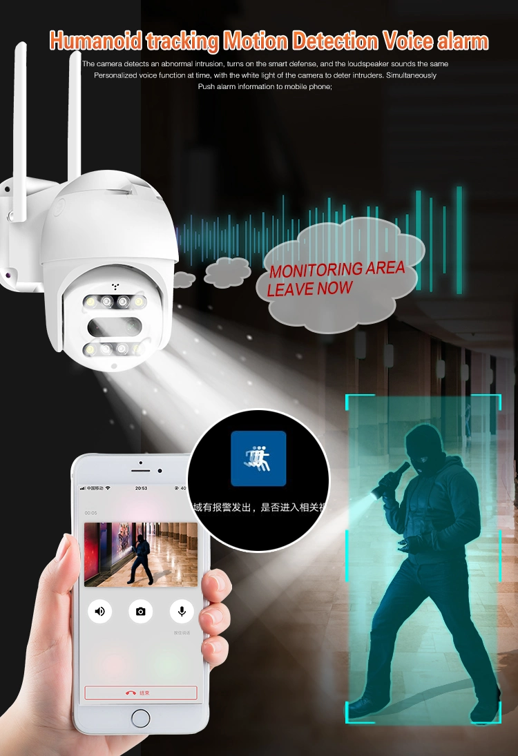 Ai Humanoid Tracking Binocular HD 1080P Outdoor IP Camera CCTV 360 PTZ 10X Zoom WiFi Camera Dual Lens Two Way Audio IR Wireless Security Surveillance Camera