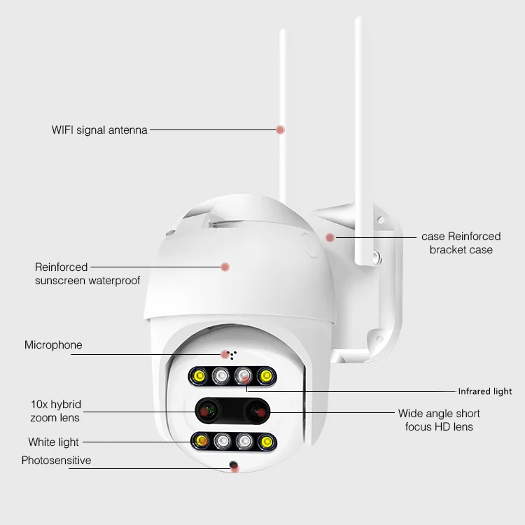 Ai Humanoid Tracking Binocular HD 1080P Outdoor IP Camera CCTV 360 PTZ 10X Zoom WiFi Camera Dual Lens Two Way Audio IR Wireless Security Surveillance Camera