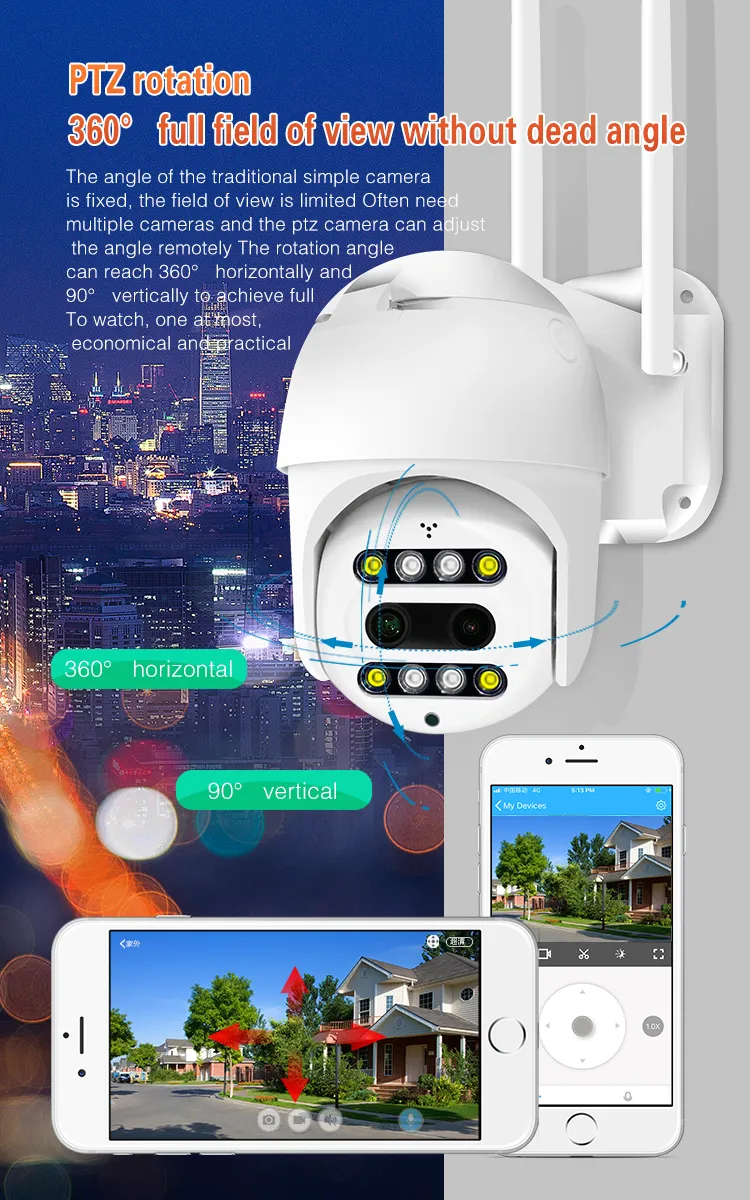 Ai Humanoid Tracking Binocular HD 1080P Outdoor IP Camera CCTV 360 PTZ 10X Zoom WiFi Camera Dual Lens Two Way Audio IR Wireless Security Surveillance Camera