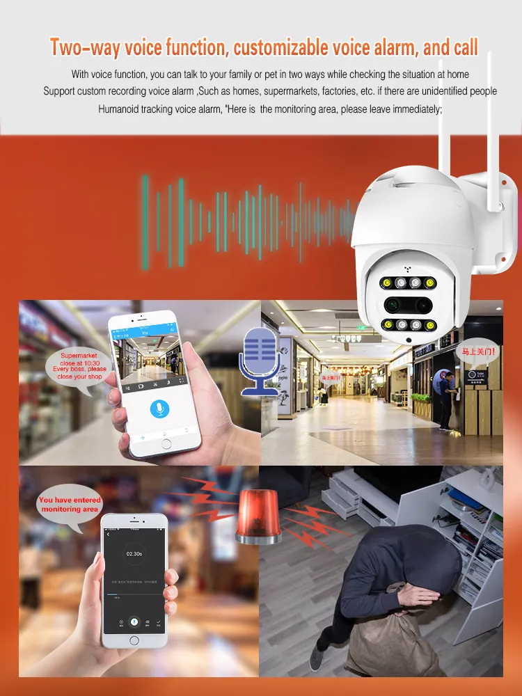 Ai Humanoid Tracking Binocular HD 1080P Outdoor IP Camera CCTV 360 PTZ 10X Zoom WiFi Camera Dual Lens Two Way Audio IR Wireless Security Surveillance Camera