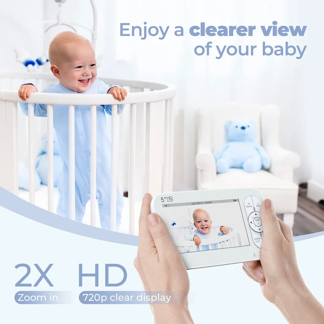Baby Monitor with 2 Cameras, 5′ ′ Large Display Video Baby Monitor with Camera and Audio