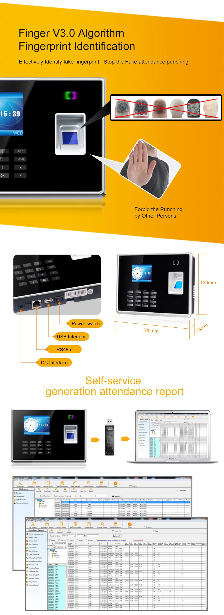Cloud Software Schoo Attendance GPRS Biometric Fingerprint Time Attendance