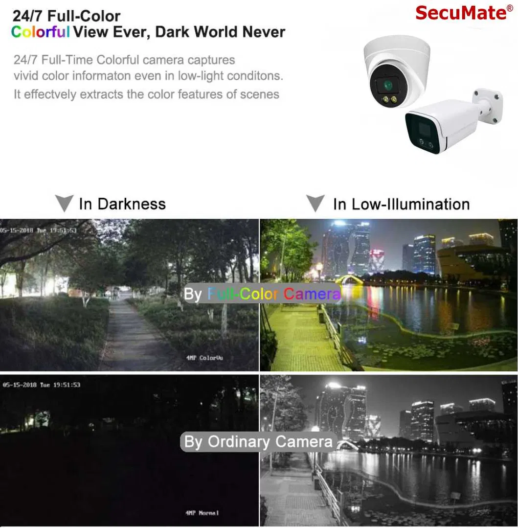 Colorvu 2MP HD Warm Light CCTV Camera 1080P Full Color Turret Dome Camera Ahd/Tvi/Cvi Security Camera Analog Camera for CCTV Security System