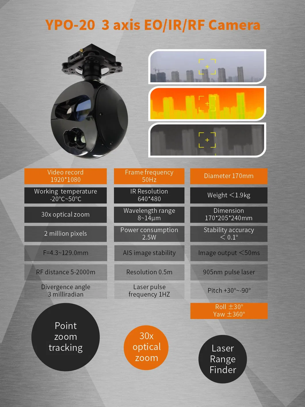 Digital Eagle HD Eo/IR/RF Flir Drone Thermal Laser Range Finder Camera for Surveillance and Patrol Drone Uav
