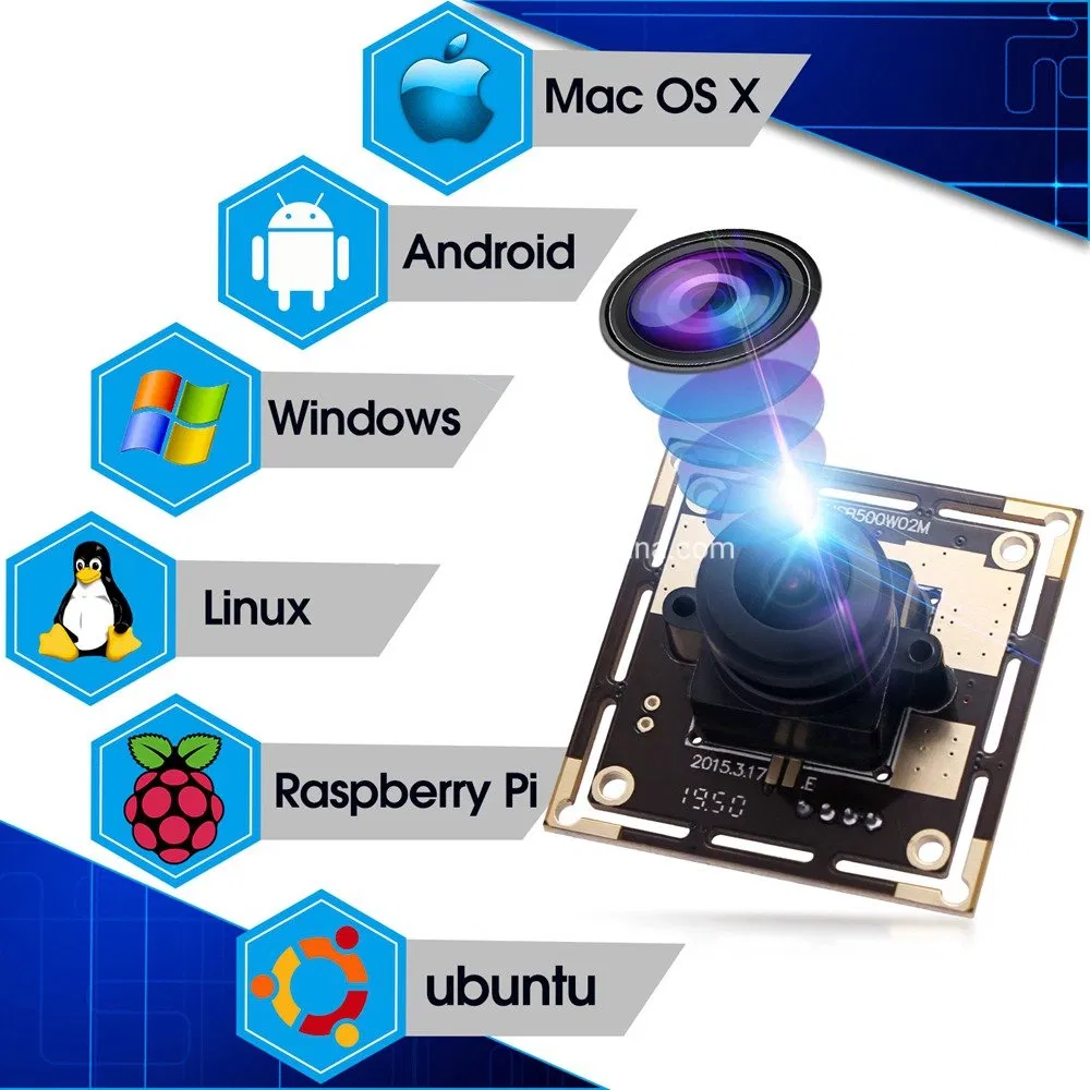 Elp 170degree 5MP Camera Module Wide Angle USB Webcam CMOS Ov5640 Fisheye Lens USB Camera for Android, Linux, Windows