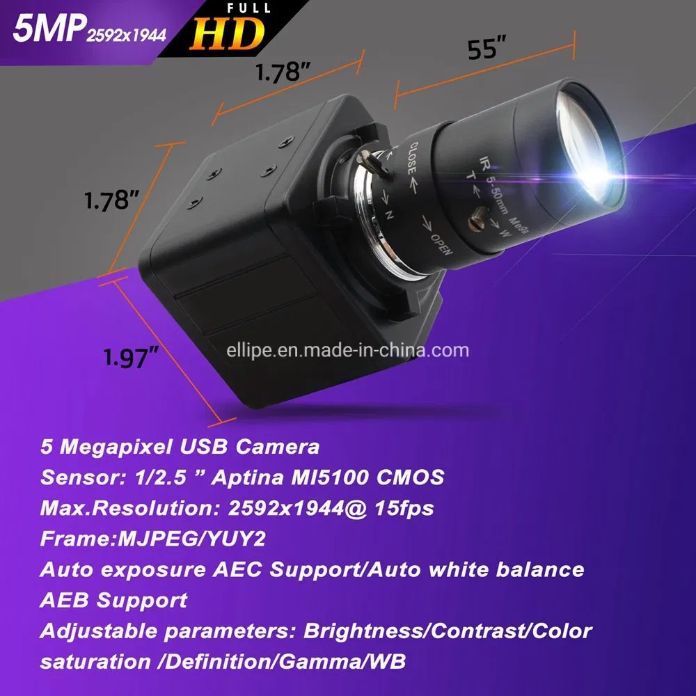 Elp 5MP 2592 X 1944 Aptina Mi5100 Sensor 2.8-12mm Varifocal Lens USB Webcam