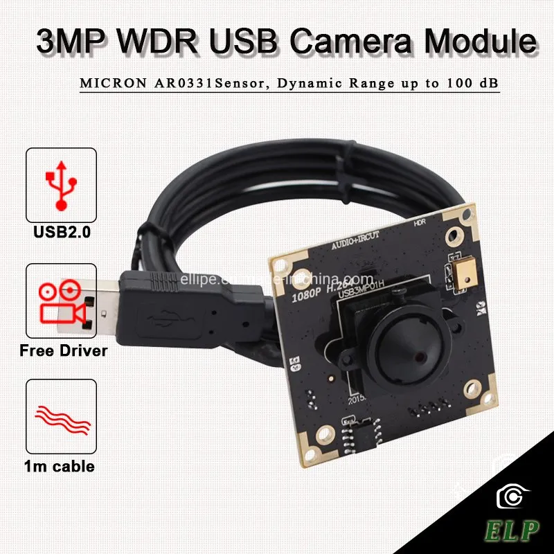 Elp Free Driver 100dB 3.0 Megapixels Webcam HD 30fps H264 WDR Camera Module Mini Hidden Pinhole Camera with Audio Microphone