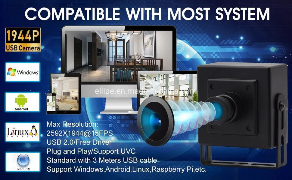 Elp Mini Box Webcam 5.0megapixel Ov5640 CMOS 8mm Lens Video USB Camera for Security or Industrial Machine Vision System