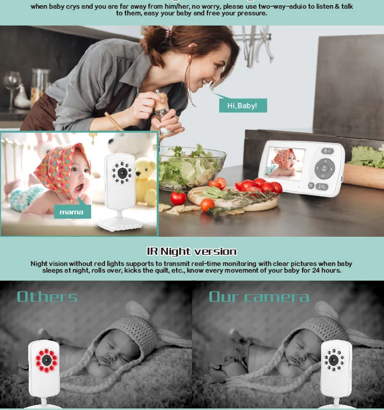 Factory Price Video Vb601 Baby Monitor 2.0 Inch with Night Vision Two-Way Talk LCD Display Temperature Monitoring for Baby Sleep