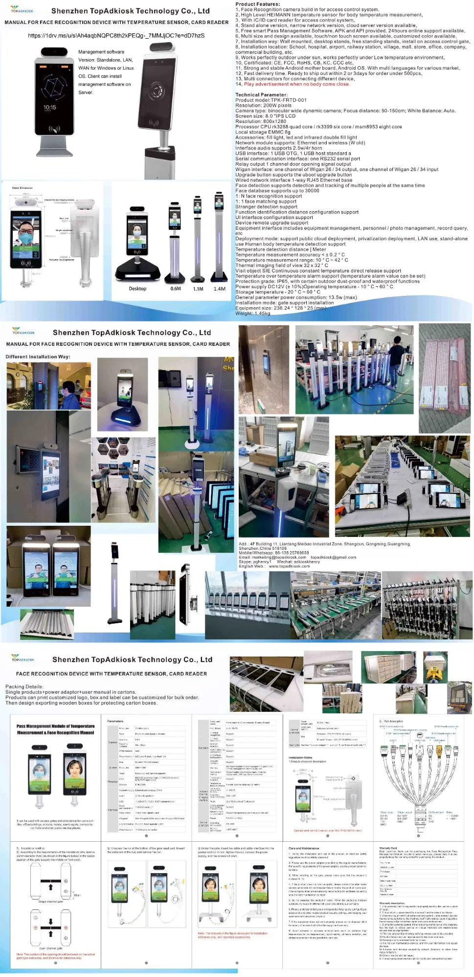 Floor Stand 8 Inch Screen Body Temperature Measurement and Dynamic Face Recognition Access Control Management System Biometric Time Attendance
