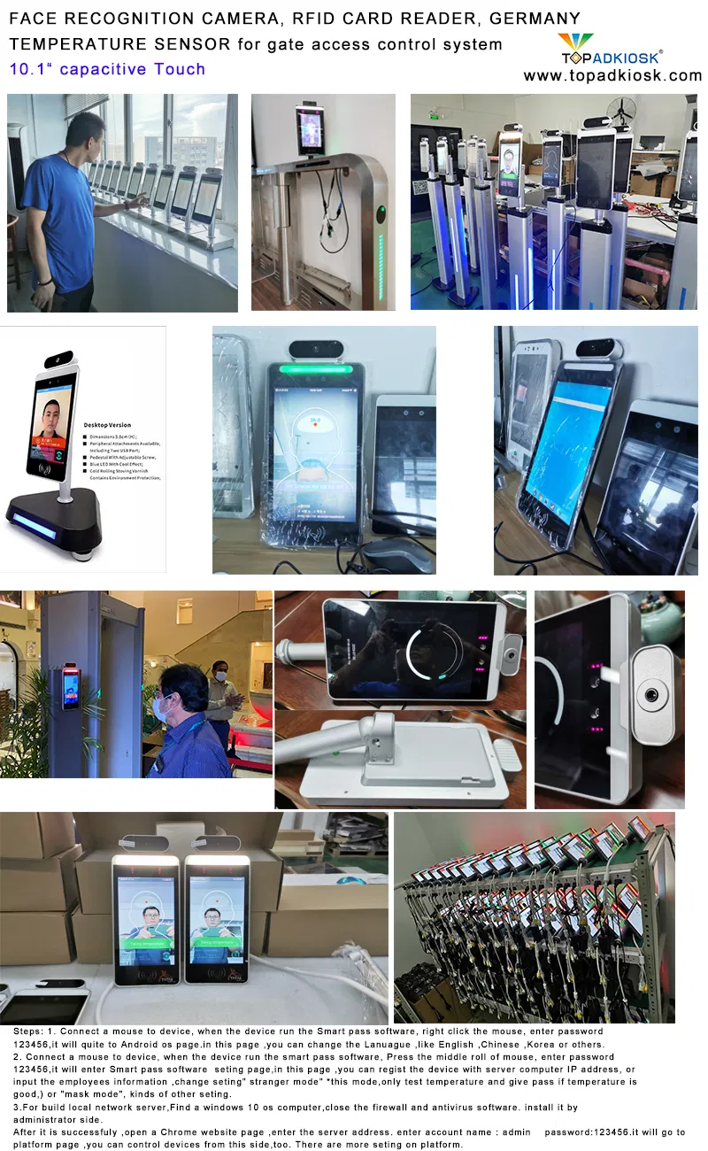 Floor Stand 8 Inch Screen Body Temperature Measurement and Dynamic Face Recognition Access Control Management System Biometric Time Attendance