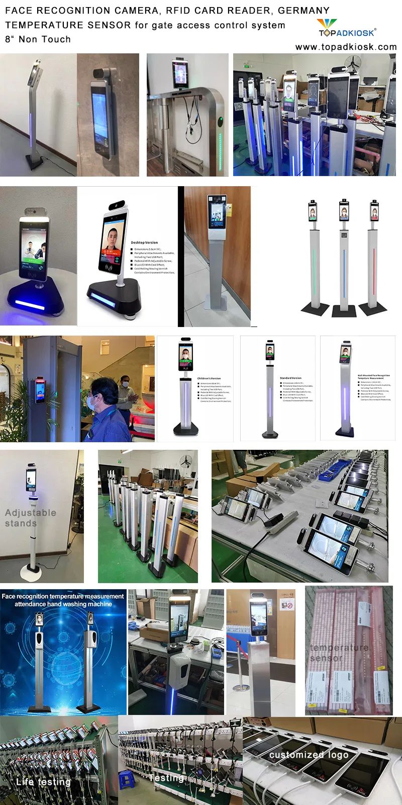 Floor Stand 8 Inch Screen Body Temperature Measurement and Dynamic Face Recognition Access Control Management System Biometric Time Attendance