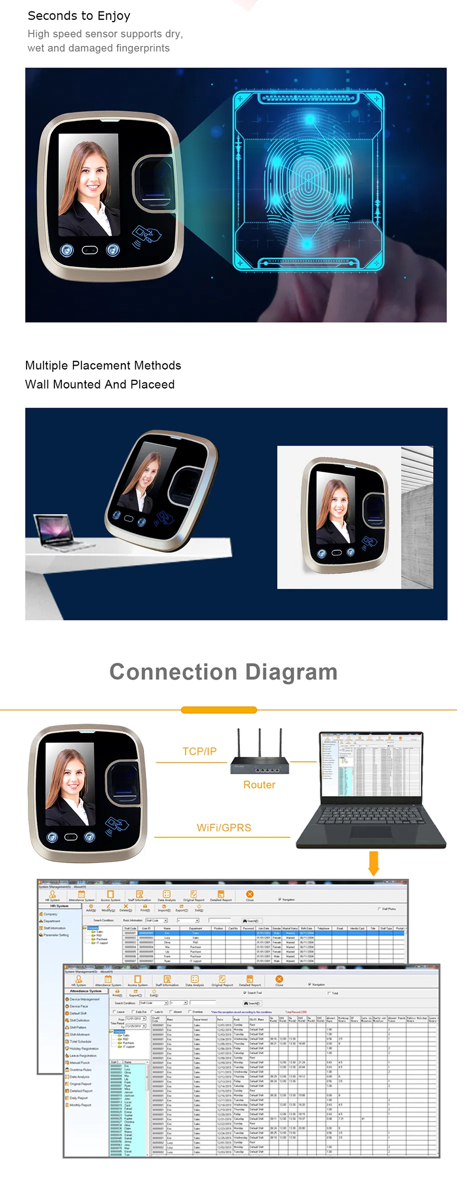 Free Sdk Door Security Facial Recognition Punch Machine Time Attendance