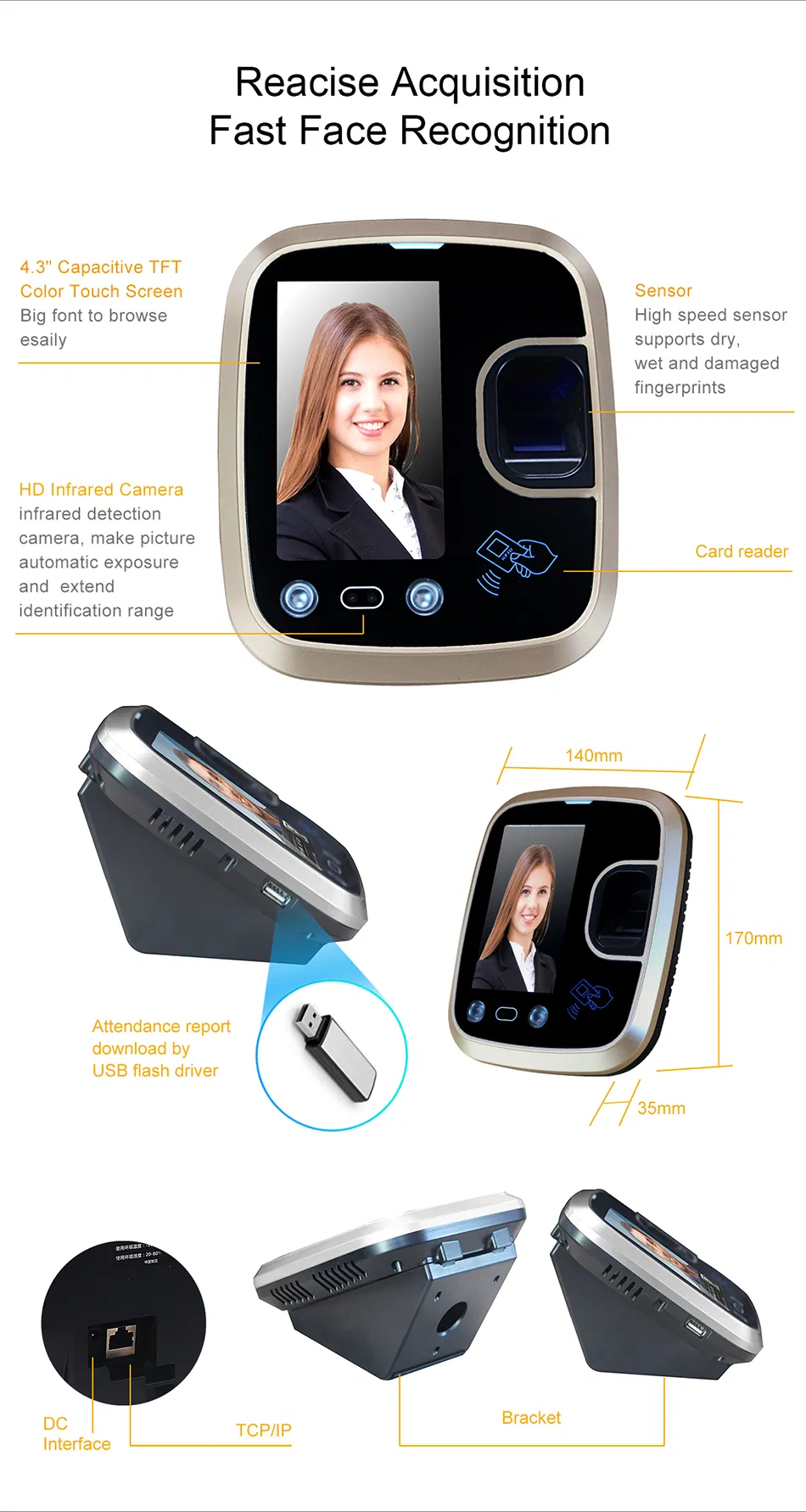 Free Sdk Door Security Facial Recognition Punch Machine Time Attendance