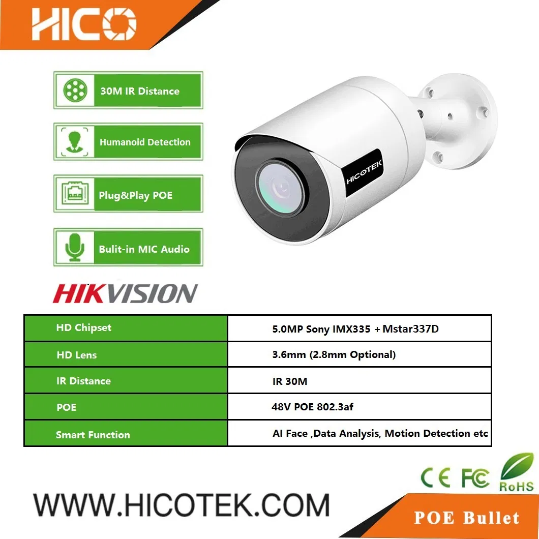 Hicotek Sony 5MP Human Detection Poe IP Surveillance Camera Security CCTV System Hikvision NVR Kits