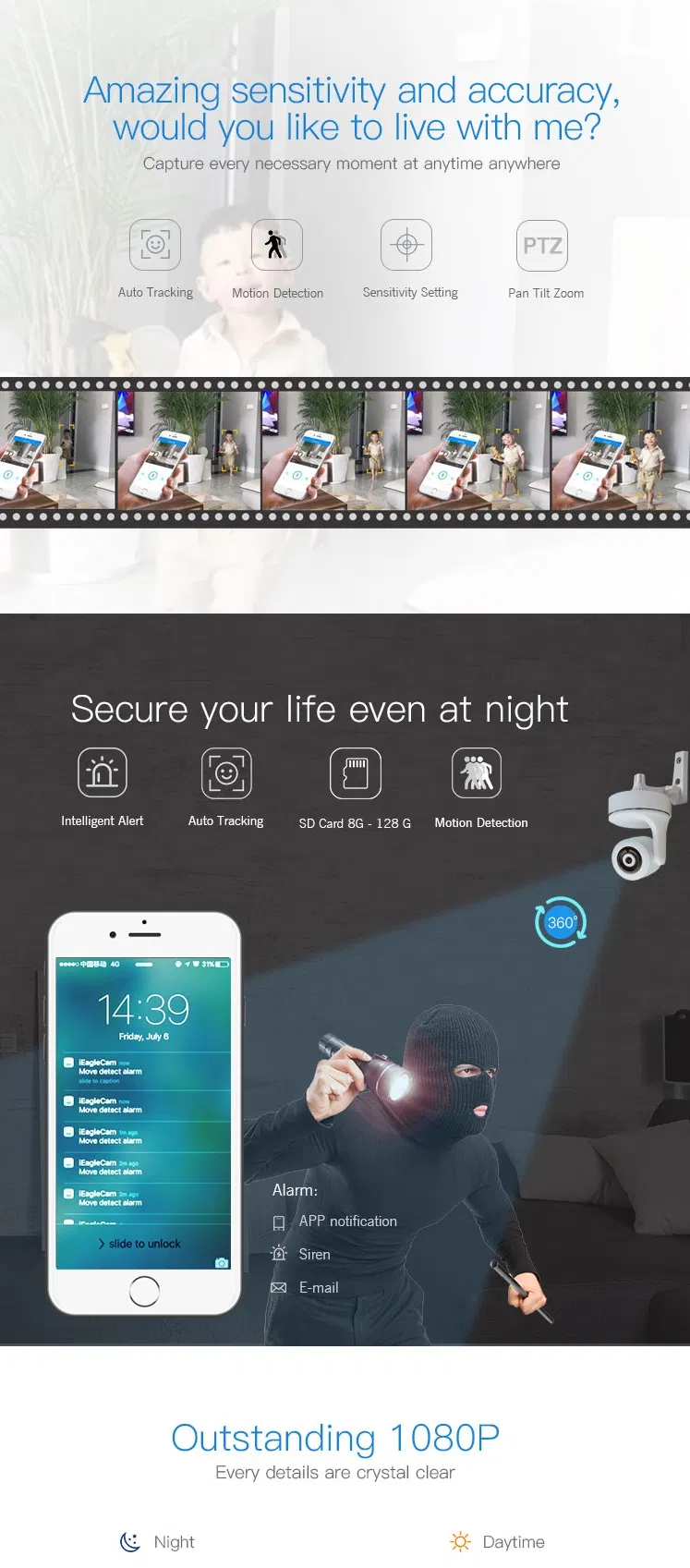 Home Security HD Pan Tilt Motion Detection WiFi IP camera