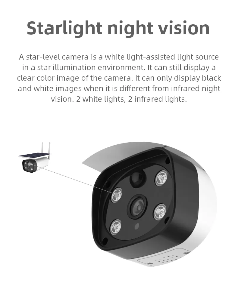 Hot Sale 2MP Solar WiFi CCTV Camera 4 Lights Outdoor Security Camera Surveillance Solar SIM Card Camera for I-Cam APP IP Camera
