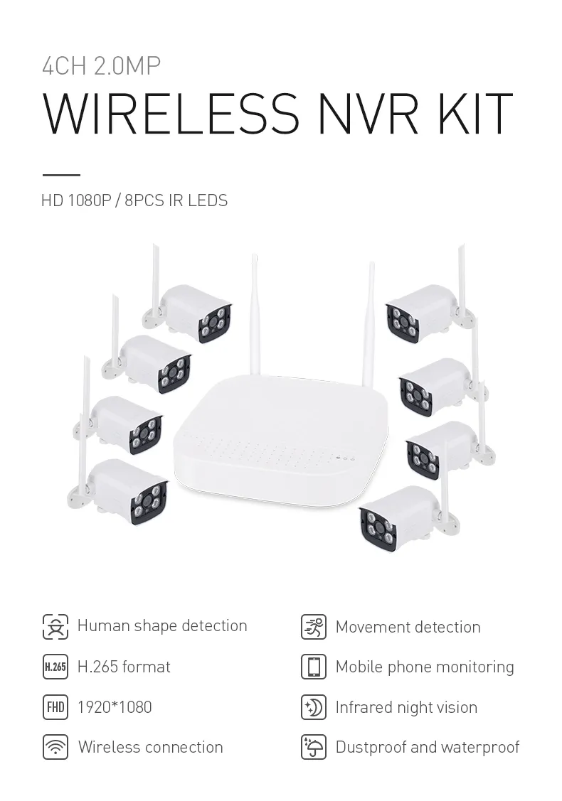 Hot Sale Home WiFi/Wireless Camera Security Kit Camera 8CH 1080P Tuya IP Camera CCTV Camera NVR Kit