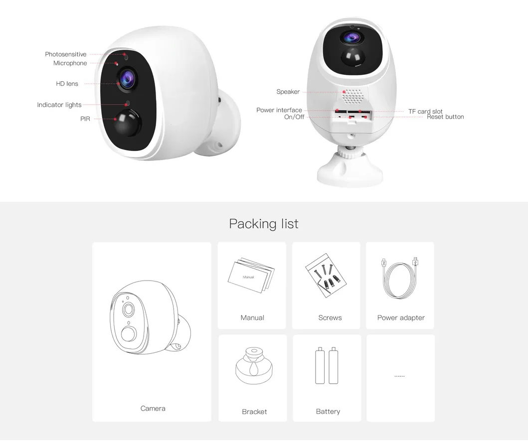 IP66 Waterproof Low Consumption Home Security Battery Cameras