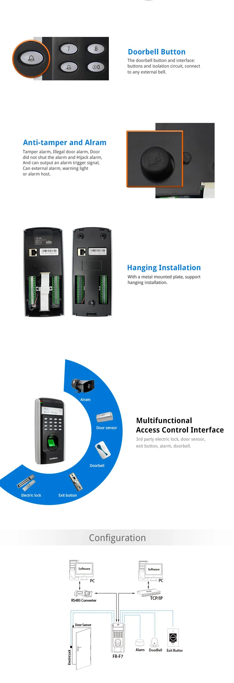 Network Touchable Screen with Wiegand Signal Output Biometric Fingerprint Access Control