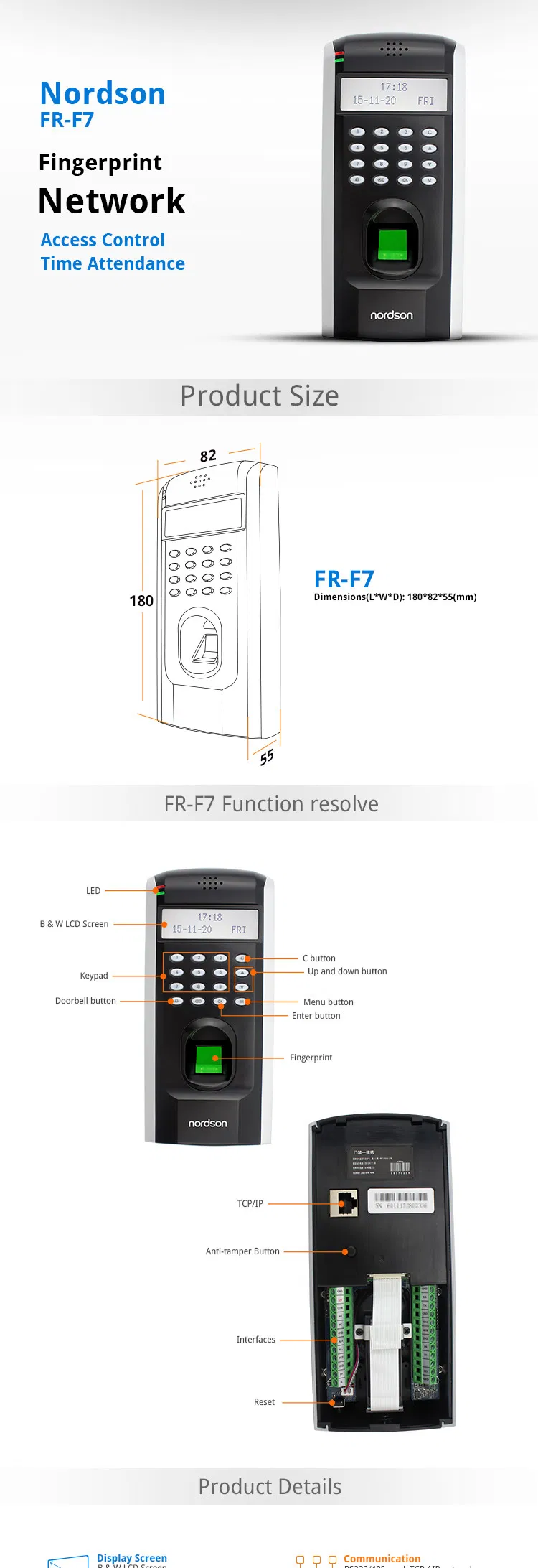 Network Touchable Screen with Wiegand Signal Output Biometric Fingerprint Access Control