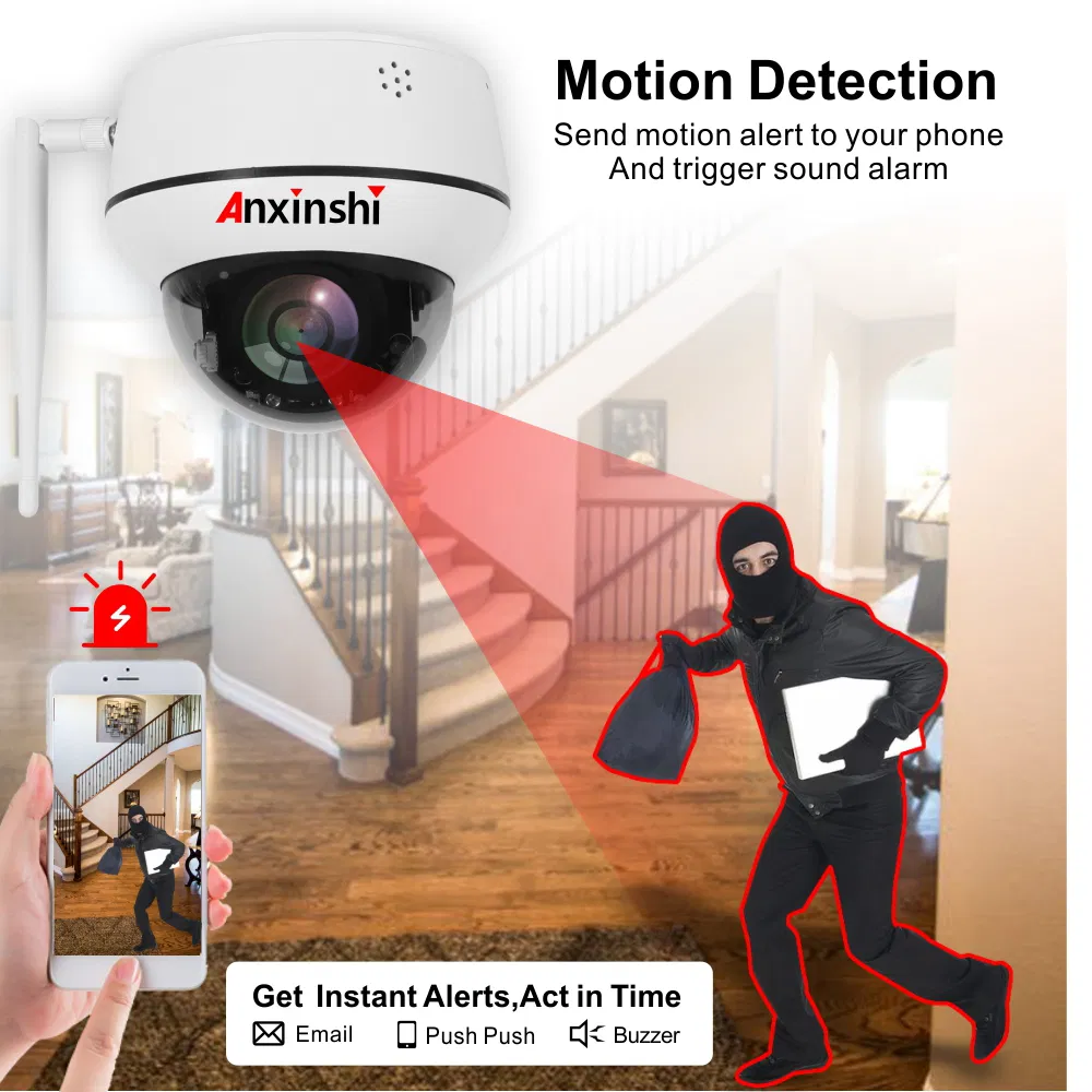 Outdoor Waterproof 5X Optical Zoom Lens 5MP WiFi PTZ Camera Vandalproof Hi3516EV300+ Sony Imx335 PTZ Wireless Camera