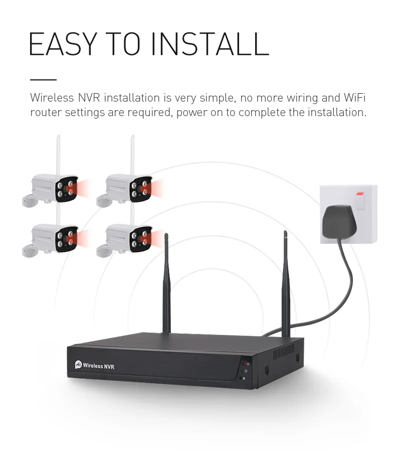 Pre-Install CCTV Recorder NVR 4CH 1080P Home Security Wireless WiFi Camera