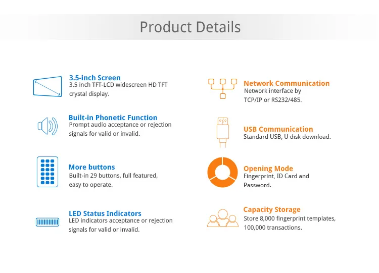 Rmarkable User Experience 3.5 Inch TFT-LCD Screen Iclock 880 Fingerprint Access Control