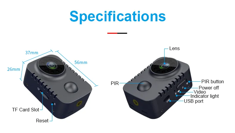 Security PIR Camera 1080P HD DV for Home Sports Car Video Recorder Camcorder