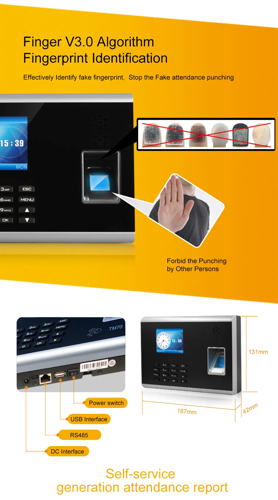 TCP/IP Cloud Software RFID Card Biometric Fingerprint Biometric Time Attendance